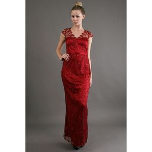 New! KAY UNGER Women's Lace Sequin Gown Dress Scarlet Red Size 8